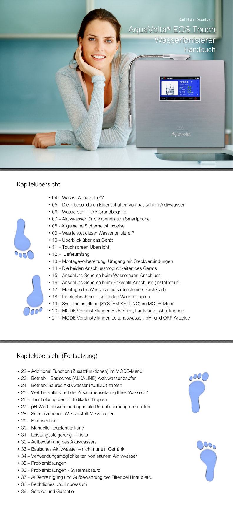 AquaVolta® EOS Touch Wasserionisierer — Handbuch von Karl Heinz Asenbaum, mit Kapitelübersicht